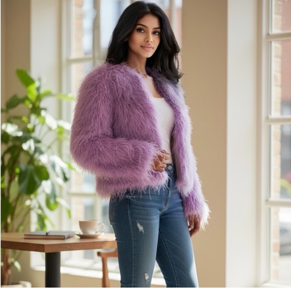 Lamarque lavender orchid fur feather jacket S - Picture 4 of 10
